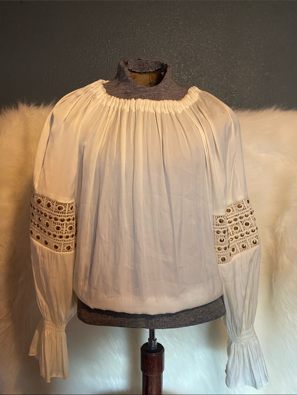 Ramy Brook White Lace-Panel Peasant Blouse - Women Tops